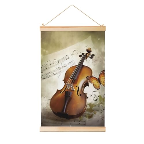 Toile murale papillon violoncelle grand format 91,4x61 cm suspendue bannière bois