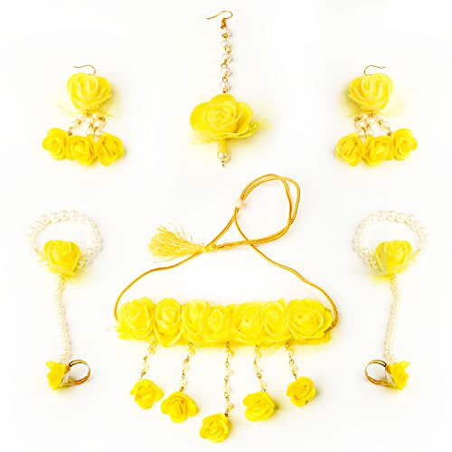 Artificial Flower Jewellery Set For Women Girls Mehndi Haldi Bridal Marriage Godbharai Baby Shower And Gifting (Light Yellow) #TOP1