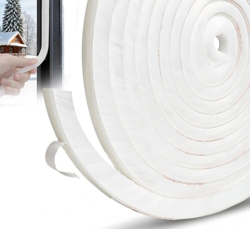 5m Draft Excluder for Doors Windows, 9mm(W) x 9mm(T) Brush Weather Stripping Tape Self-Adhesive Seal Strip, White