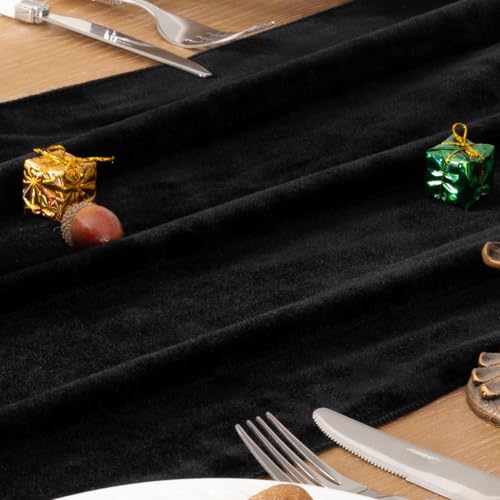 Image of MLMC Velvet Table Runner 10ft Luxury Velvet Fabric Elegant Table Decorations 20x120 Inches for Wedding Anniversary Romantic Dinner Holiday Kitchen and Dining Table Decor, 2 Pack, Black