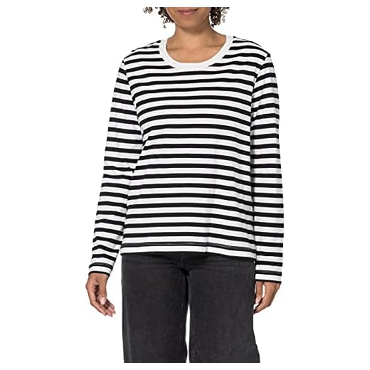SELECTED FEMME Slfstandard LS tee Str Noos-Camiseta, Negro/Rayas: Blanco Nieve, M para Mujer