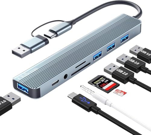 USB C Hub 3.0, 8 in 1 USB Hub 3.0 Multiport Adapter with SD, TF, USB 3.0, USB 2.0, 3.5 mm Audio ports, Hub USB C for MacBook Air/Pro, Galaxy, iPad, Windows