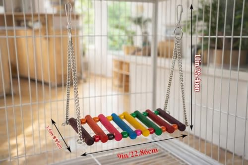 Image of KSK Wooden Bird Swing for Cage - Pack of 2, Thick Wooden Perch Bars with Heavy Duty Chain, Colorful Hanging Swing Toy for Cockatiel, Budgie, Lovebird & Small Parrots