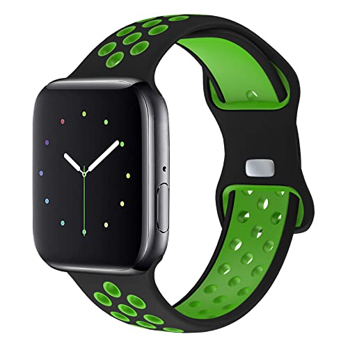 NOY Sport Bands Compatible with Apple Watch Bands 38mm 40mm 41mm, Breathable Soft Silicone Sport Women Men Replacement Strap Compatible for iWatch Series 10/9/8/7/6/5/4/3/2/1/SE, Black Green