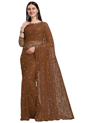 Image of LOROFY Women's Brasso Net Saree With Blouse