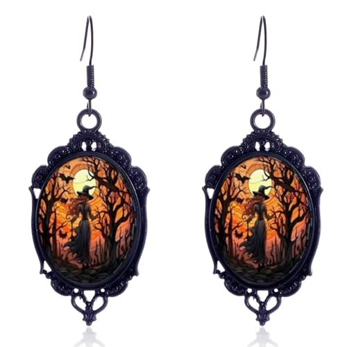 Gothic Mystery Witch Cameo Earrings,Vintage Crystal Glass Witch Dangle Earring Punk Style Mystery Earrings Goth Victorian Earring Halloween Jewelry for Women