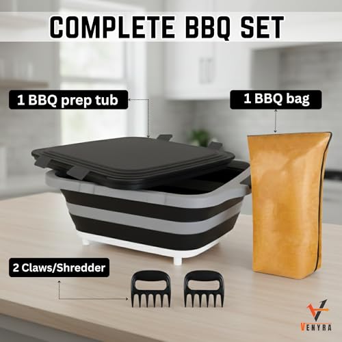 3pcs Barbecue Prep Tub, BBQ Blanket, Meat Shredder Claws | Collapsible 3 in 1 Cutting Board with Colander & Dish Basin, Insulated 21" Meat Resting Bag, Barbecue Grilling Accessories. - Image 3