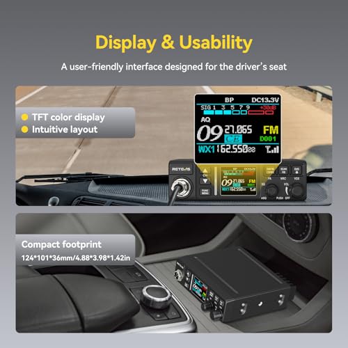 Image of Retevis MB3B CB Radio Kit with Antenna, NRC Noise Cancellation, Long Range CB Mobile Radio, WX Channel, Brightness Color LCD, AM /FM, 12V /24V, EMG Channels 9 /19 Radios for Long Haul Trucker Off-Road