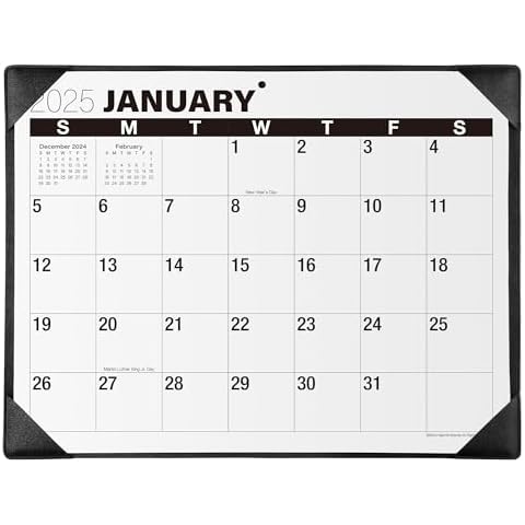 Nekmit 2025 Desk Calendar, Large Print Desk Calendar 2025 with Desktop Mat, 21" x 16 1/2", Runs From Now to December 2025, Big Calendar for Home and Office, Black Cover
