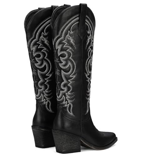 Manoloshow Trendy PU Leather Cowboy Boots | Spring Picnics & Friend Meetings | Black Size 6 — view 6