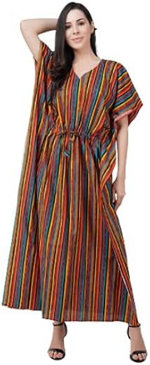VALENCIA SLEEPWEAR Premium Women Embroidery Night Gown Lizzybizzy Cotton Kaftan Nighty Maxi Nightdress (Yellow, Sky Blue)