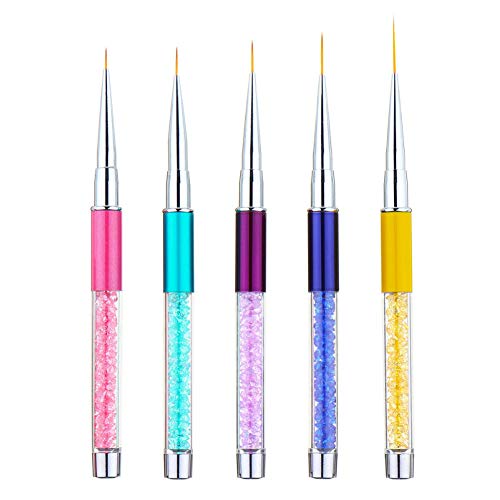 Aysekone 5 Pieces Nail Drawing Pen Set Nail Art Liner Brushes UV Gel Painting Nail Design Brush Nail Art Pens Nail Dotting Painting Drawing Crystal Pens（Size:7 mm,9 mm,11 mm,14 mm,19 mm）
