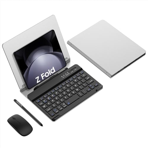 COQUE Kit de Bureau Mobile pour téléphone Oppo FindN/N2/N3, Support Pliant étui de Protection en métal + Clavier Bluetooth + Porte-Stylo + Stylet + Souris-Argent