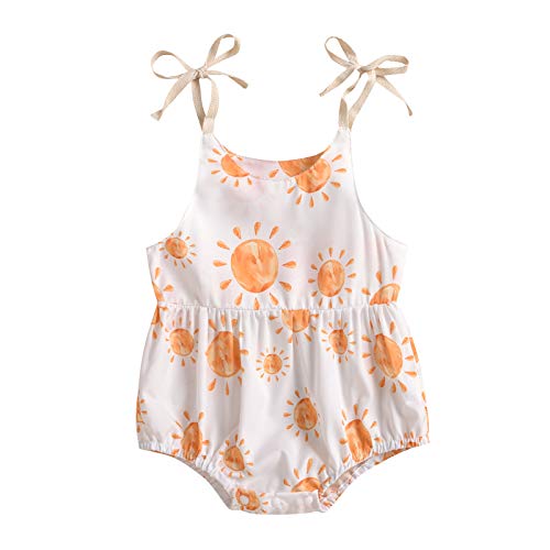 JLKGICF Infant Newborn Baby Girl Floral Romper Kids Spaghetti Strap One Piece Jumpsuit Shorts Summer Overall Clothes (Sunshine#1,12-18 Months,)