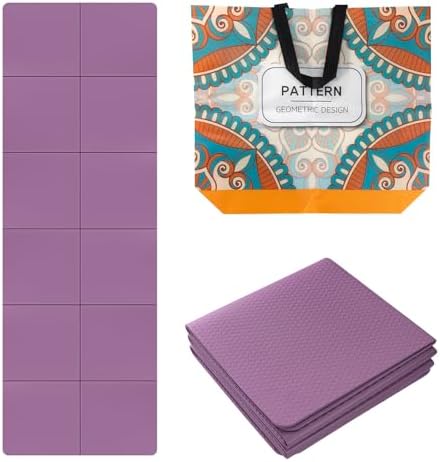QCBF Foldable Yoga Mat for Travel, 6-8mm Thick, with Storage Bag,...