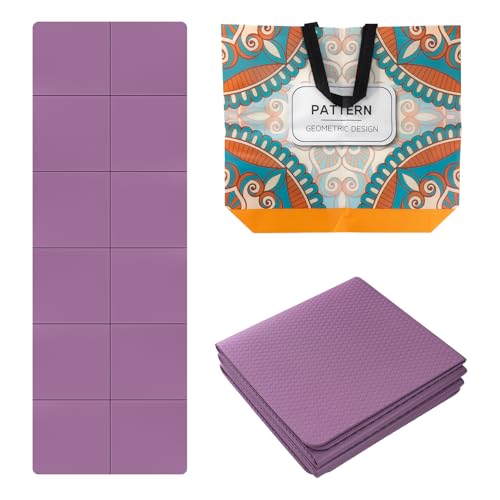 QCBF Foldable Yoga Mat for Travel, 6-8mm Thick, with Storage Bag,...