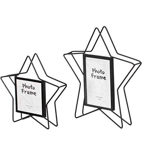 Modern Star Shape Black Metal Decor Photo Frame For Tabletop Display, 4" X 6" #TOP2