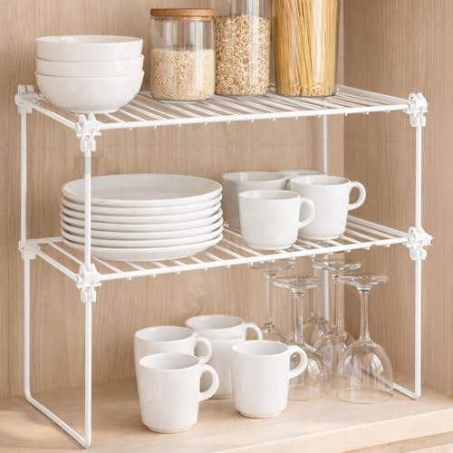 Kit 2 Organizadores de Armário Multiuso Aço Aramado Branco – Prateleira para Cozinha e Louças
