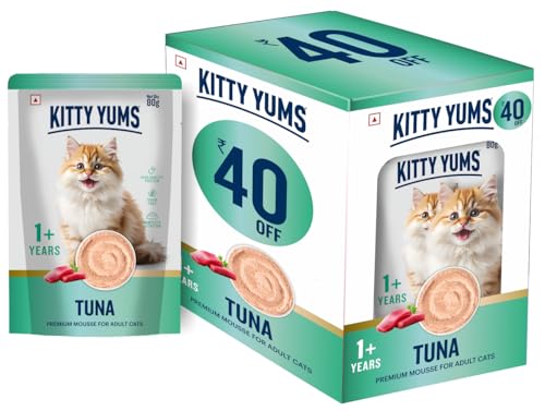 Image of Kitty Yums Adult Cat Wet Mousse 80g(4+1) Pack of 5, 400g | Tuna | Rich in Protein | Promotes Hydration & Easy to Digest | No Artificial Flavours | Packed with Essential Vitamins & Antioxidants