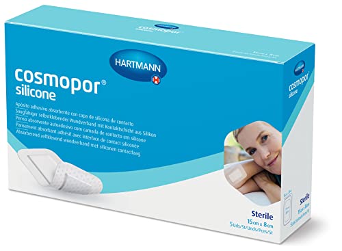 Cosmopor Silicone: Apósito Estéril con Capa de Contacto de Silicona; Retirada Indolora; 15x8cm; 5 Unidades