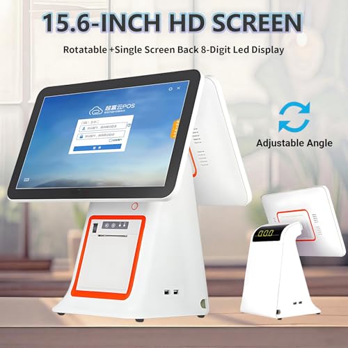 WEICNE Retail and Restaurant Pos Terminal Machine for Small Business, Point of Sale Cash Register with 15.6”Single/Dual Touch Screen,with 8gb Ram, 128g Ssd, for Retail and Restaurant DualScreen-White - Thumbnail 2