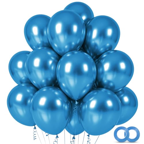Image of 100pcs Metallic Blue Balloons 12 inch Chrome Round Latex | Helium Compatible, Chrome Latex Balloon for Balloon Garland Arch, Graduation Wedding Bachelorette Birthday, Party Decorations