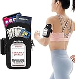HAISSKY Sportarmband für das Laufen, multifunktionale Taschen, schweißfestes Armband mit Einer einzigartigen transparenten Tasche und Einer Notfall-Informationskarte bis zu 6.8