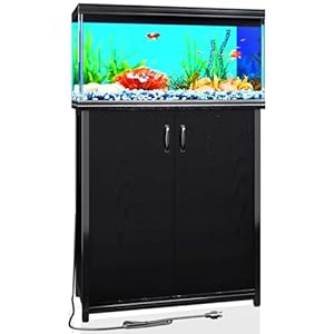 TC-HOMENY 10-29 Gallon Aquarium Stand with Charging Station and Cable Holes, Metal Fish Tank Stand with Storage Cabinet, 29″ L x 16.5″ W Tabletop, 880LBS Capacity, Fit for Living Room
