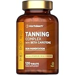 Beta Carotene Tanning Tablets | Supplement with L-Tyrosine, Copper, Vitamin B1 & B2, Zinc & Vitamin A | 120 High-Strength Vegan Tablets | by Horbaach