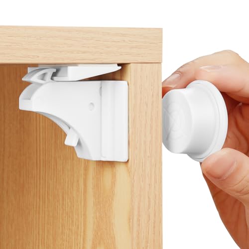 HOTUT Blocca Cassetti Magnetici per Bambini,4 Serrature + 1 Chiave, Serratura Magnetica per Mobili,Senza Trapano,Blocco di Sicurezza Magnetico,Chiusure Sicurezza Bambini per Cassetto e Armadio