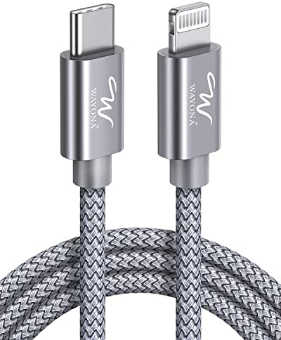 Wayona Type C To Lightning MFI Certified 20W Fast Charging Nylon Braided USB CableC Cable For iPhone 14,14 Pro,14 Pro Max, iPhone 13 Series,12,12 Pro,11,11 Pro Max iPhone 12 Mini, X, 8 (2M, Grey)