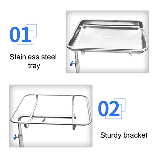 Soporte de bandeja móvil ajustable, carrito de acero inoxidable para equipos médicos, tatuajes y salones de belleza