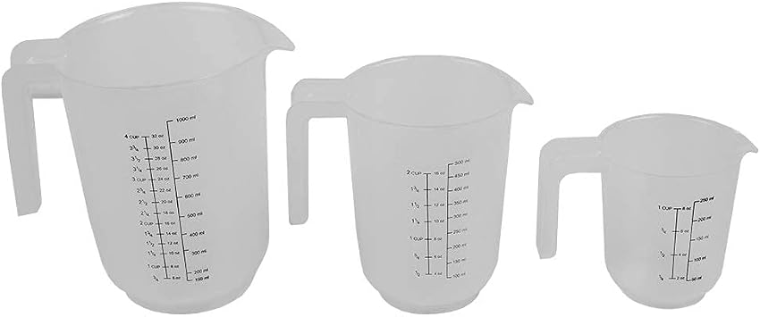 Home Basics Precise Pour 3 Piece Plastic Measuring Set with Short Easy Grip, BPA Free Nesting Stackable, Spout & Clear Handles, 1, 2, 4 Cups