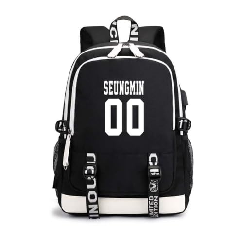 CHAIRAY Skz Canvas Backpack with USB Charging Port Hyunjin Jisung Felix Bangchan and Seungmin Knapsack Seungmin00