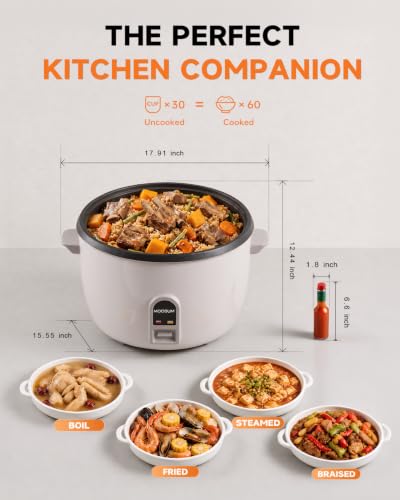 Image of Commercial Rice Cooker, Large Capacity 30-Cup (UnCooked), 60-Cup (Cooked) with One Touch Operation and 12-Hour Keep Warm, Easy to Use and clean,1600W, White