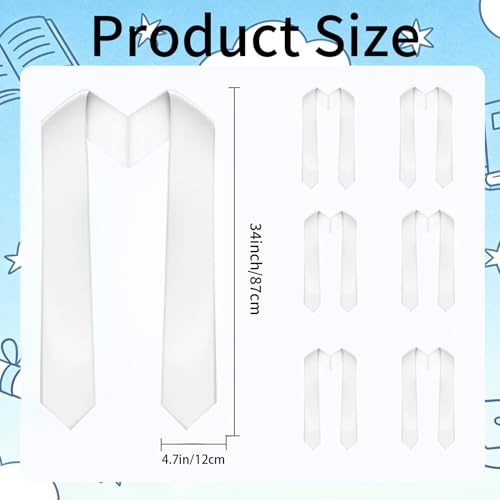 CsyuyHIF Graduation Stole, 6 Pieces Unisex Adult Graduation Sash Bulk, Graduations Stole Class of 2026, Satin Grad Sash Plain White Stoles for 2026 High School College Graduations Ceremony, 70 Inches