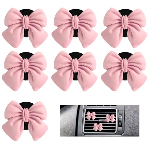Piriuuo 7 Stück Auto Deko für Lüftung Sschlitze für Auto, Rosa Schleife Autodeko Auto Klimaanlagen Entlüftung Innenraum Deko Outlet Lüfterfrischer Vent Clip Aromatherapie Diffusor für Auto Dekoration