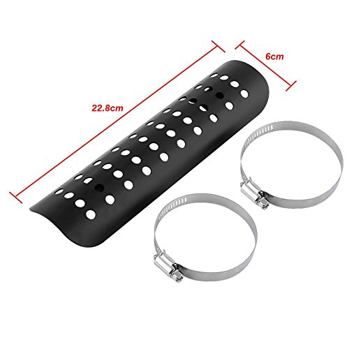 Image of Motorcycle Heat Shield, Metal Exhaust Heat for Universal, Exhaust Pipe Heat Shield Baffle Cover with 2 Stainless Steel Clamps (Black)