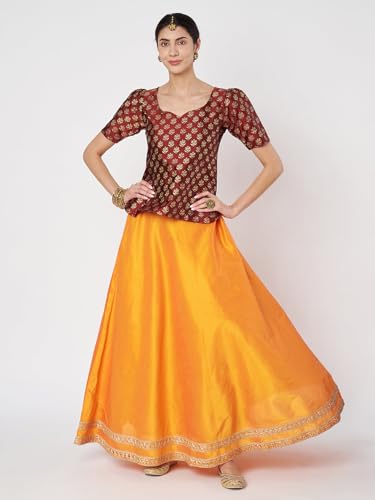 Image of studio rasa Women's Silk Blend Hand Block Printed Top for Wedding Festive Party