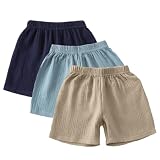Rainjia Baby Jungen Mädchen Musselin Kurz Hosen Gr. 68/74/80/86/92, 3er Kinder Baumwolle Leinen Sommer Shorts 98/104 Einfarbige Lässige Kurze Hosen Bermuda 110/116/122