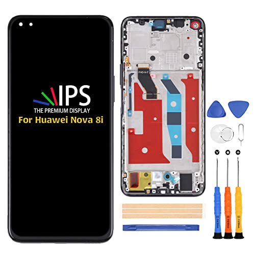 A-MIND for Huawei Nova 8i Screen Replacement NEN-L22 NEN-LX1 NEN-LX3 Touch Screen LCD Display Digitizer Full Assembly(Purple with Frame) (Black)
