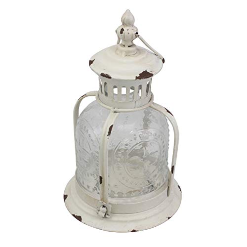 Lanterna de vela votiva Stonebriar vintage de metal branco com alça, 25,4 cm