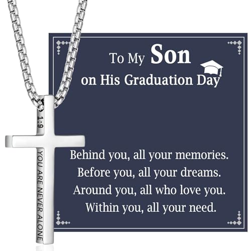OAVOOK Graduation Gifts for Son Class of 2026 Grad Gifts Cross Necklace for Boys Graduate Jewelry for Him for Senior, College