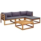 vidaXL Solid Acacia Wood 5 Piece Garden Lounge Set with Cushions Patio Terrace Wicker Outdoor Sectional Sofa Couch Loveseat