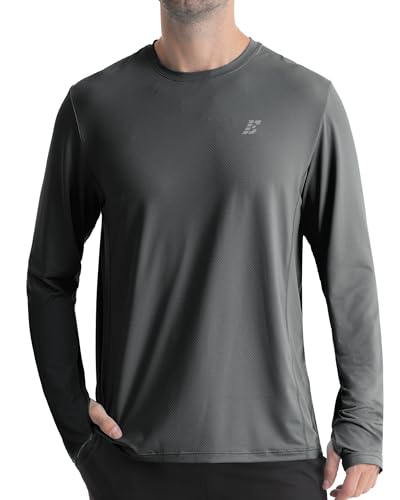 Mens UPF 50+ Rash Guard Swim Shirts, Cooling Dry UV Sun Protection Long Sleeve SPF Shirts for Fishing Hiking Running