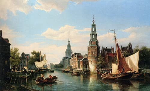 Toile peinture murale Tour Montelbaans Amsterdam Cornelis Christiaan Dommelshuizen 60x90cm
