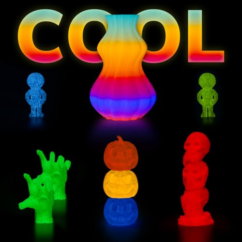 Image of AMOLEN 3D PLA Glow in The Dark Filament 1.75mm, Glow Rainbow 10M Purple, Red, Orange, Blue, 3D Printing PLA Filament 1.75mm, Best with UV Lamps, 1KG Spool (2.2lbs), Dimensional Accuracy + /- 0.02 mm