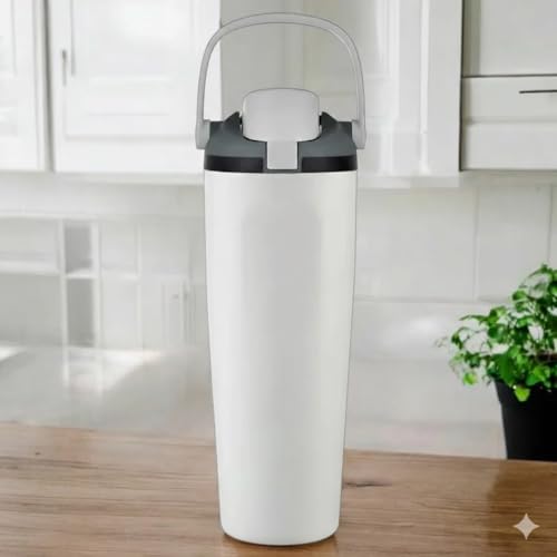 Image of Gym Water Bottle 30oz - Leak Proof Lock Lid, Matte Metallic Finish, Carry Handle, Durable Stainless Steel, Perfect for Workout & Sports (Ice White, 900 ML)