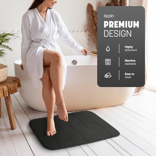 KEPLIN Memory Foam Bath Mat - Ultra-Soft, Highly Absorbent, Non-Slip, Machine Washable - Luxurious Comfort for Home & Bathroom Floors (Black 40 x 60cm) - Image 2