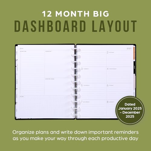 Image of Happy Planner Disc-Bound 12-Month Planner, Jan.-Dec. 2025 Daily, Weekly, and Monthly Planner, Big Size, Dashboard Layout, Modern Texture, 72 Pages, 12 Dividers, 2 Sticker Sheets, 8.5 inch x 11 inch